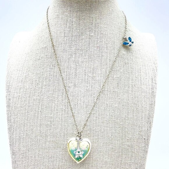 Signed Claire’s Heart Locket Pendant Necklace with Iridescent Eiffel Tower Paris - Picture 1 of 8